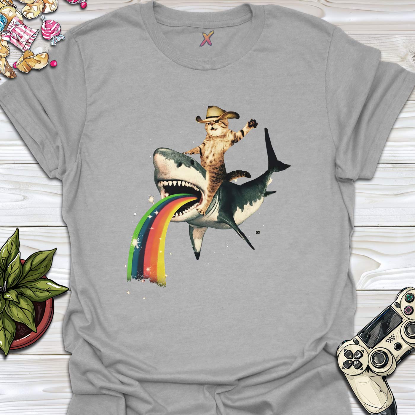 Cat Shark Rodeo Meme T-Shirt